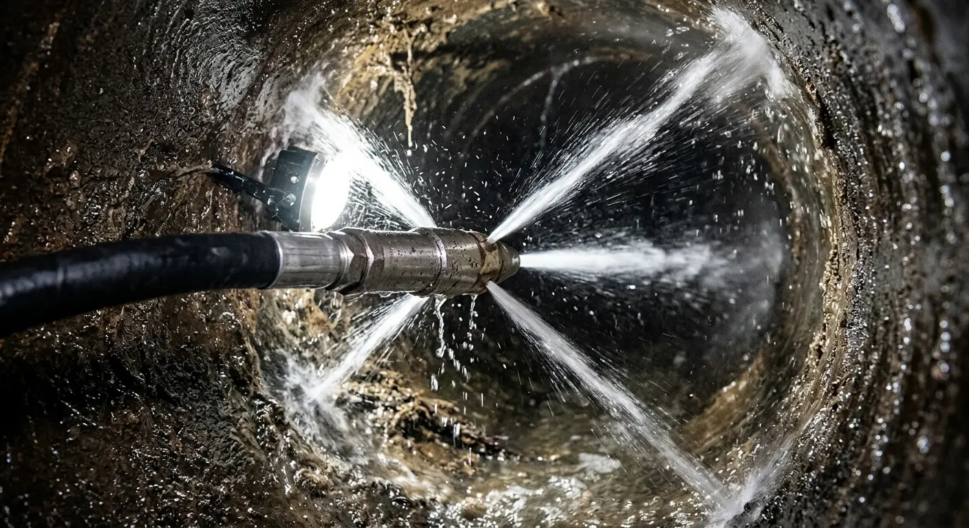 High-pressure hydro jetting nozzle cleaning sewer pipe for Sewer Cleanout in Pleasant Prairie